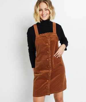 Robe salopette en velours femme CAMEL