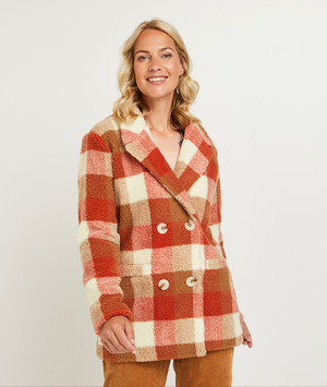 Manteau à carreaux femme ORANGE