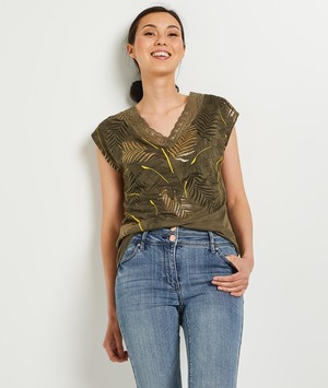 T-shirt détail dos résille femme KAKI