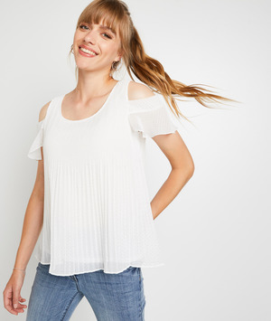 Top fluide col dégagé femme BLANC CASSE