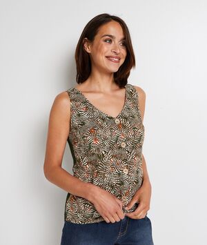 Débardeur imprimé feuillage femme KAKI