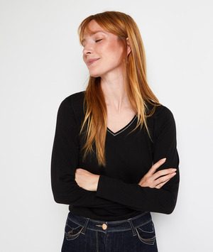 T-shirt manches longues uni femme NOIR