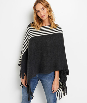 Poncho maille bicolore femme GRIS