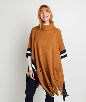 Poncho col roulé femme CAMEL