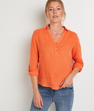 Chemise en lin manches longues femme ORANGE