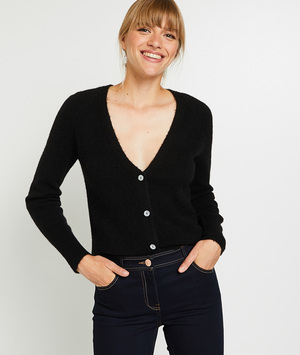 Gilet col V femme NOIR