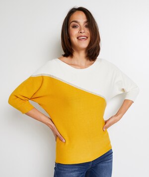Pull bi color femme JAUNE FONCE