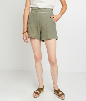Short gaze de coton femme KAKI