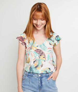 T-shirt col V femme BLANC CASSE