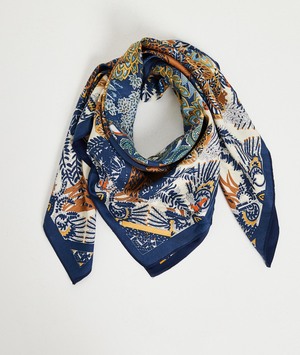Foulard carré imprimé fleuri femme MARINE