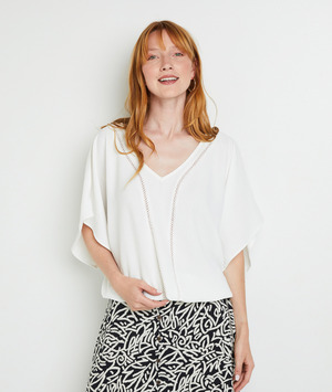 Blouse manches courtes femme BLANC CASSE