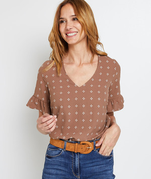 Blouse manches courtes femme MARRON