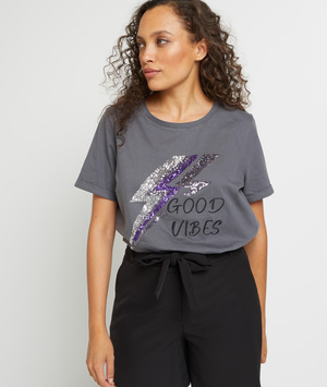 T-shirt manches courtes imprimé femme GRIS
