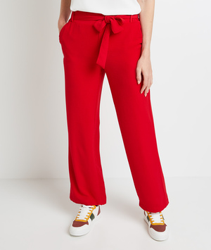 Pantalon large ceinturé femme ROUGE
