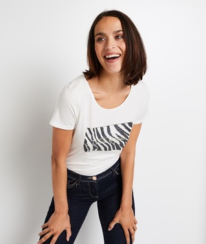T-shirt manches courtes imrpimé femme BLANC CASSE