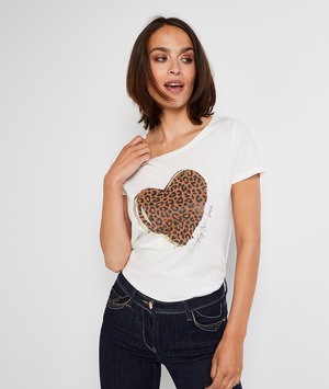 T-shirt manches courtes imprimé femme BLANC CASSE