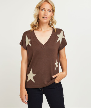 Pull manches courtes femme MARRON