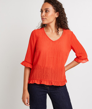 Blouse à volants femme ORANGE