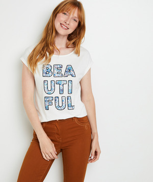 T-shirt col rond femme BLANC