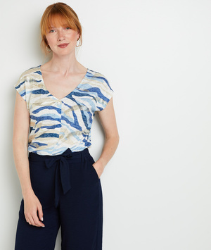 T-shirt manches courtes imprimé femme BLANC