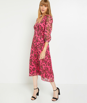 Robe imprimée col V femme ROSE