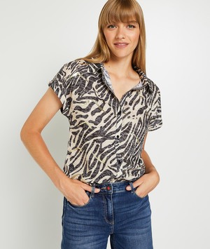T-shirt avec col chemise femme BEIGE
