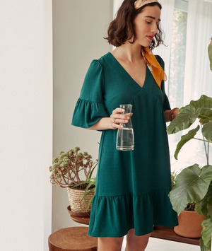 Robe fluide manches courtes femme VERT