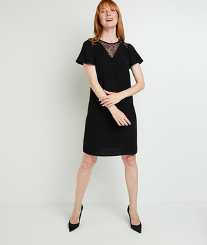 Robe avec empiècement dentelle femme NOIR