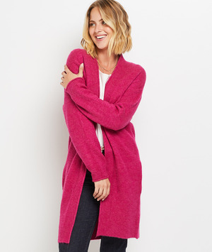Gilet long uni femme FUSHIA