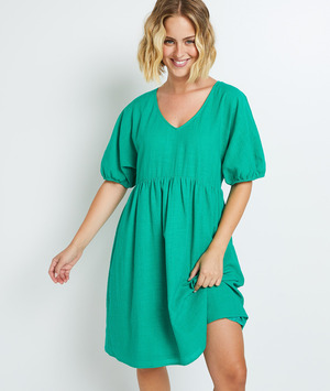Robe genoux manches ballon VERT