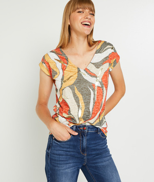 T-shirt col V imprimé femme KAKI