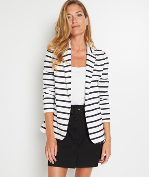 Veste en maille rayée femme ECRU