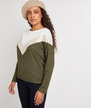 T-shirt manches longues colorblock femme KAKI