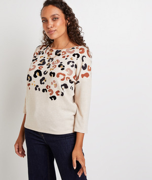 T-shirt imprimé léopard femme BEIGE CHINE