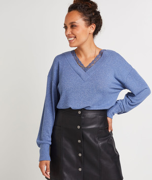 T-shirt en maille dentelle femme BLEU