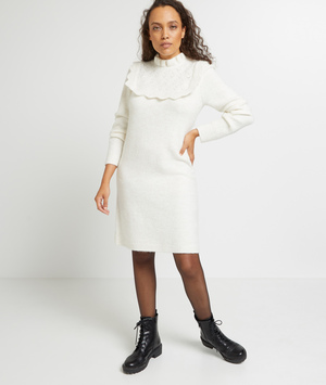 Robe pull volants femme ECRU
