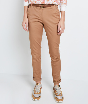 Pantalon chino avec ceinture femme CAMEL