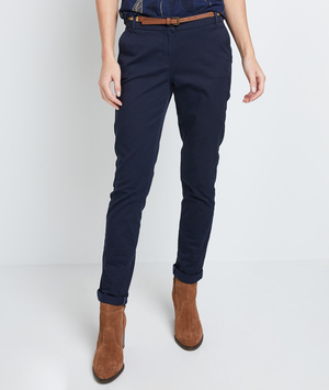 Pantalon chino avec ceinture femme MARINE