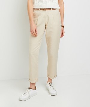 Chino lin mélangé femme BEIGE