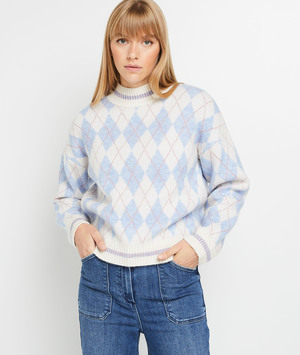 Pull Jacquard col montant femme BLEU