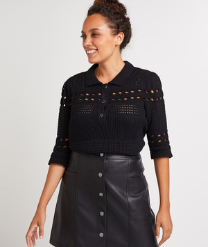 Pull polo femme NOIR