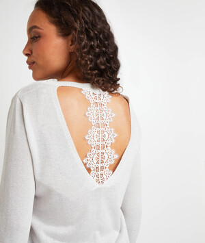 Pull fil brillant et dentelle femme ARGENT