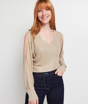 Pull avec ouverture bras femme BEIGE