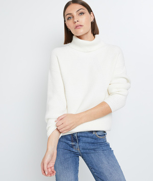 Pull col roulé uni femme BLANC