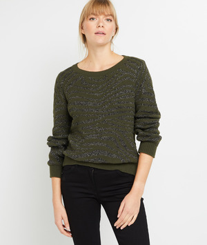 Pull jacquard zébré femme KAKI
