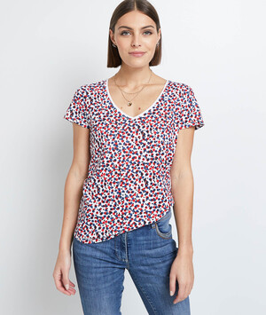 T-shirt imprimé col V femme BLANC