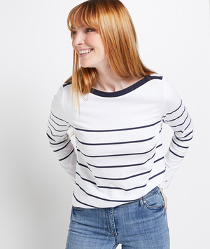 T-shirt col bateau rayé femme BLANC