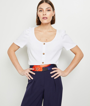 Tshirt côtelé femme BLANC
