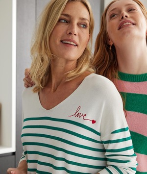 Pull marinière col V femme VERT