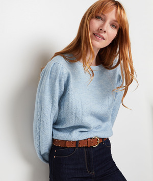 Pull torsadé femme BLEU CLAIR